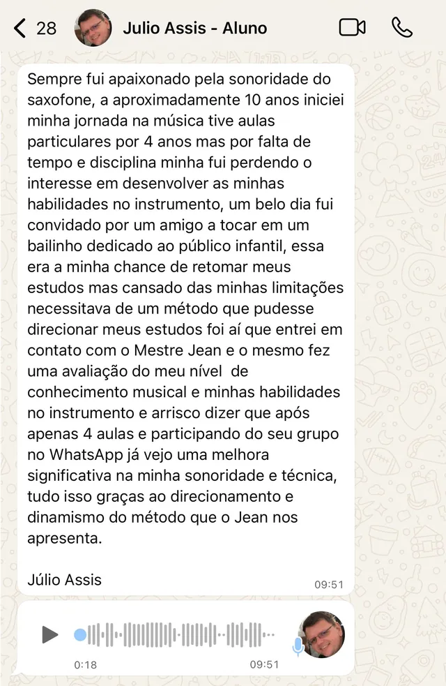 Depoimento do aluno Júlio Assis