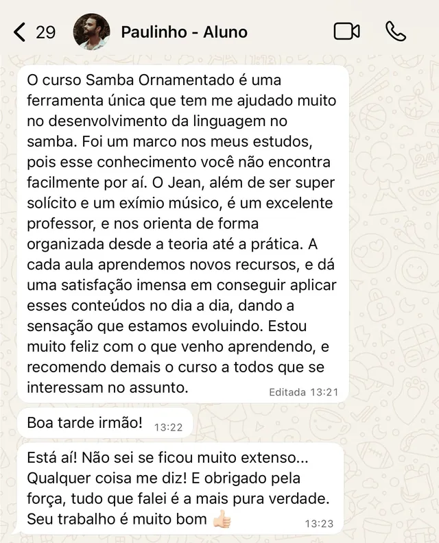 Depoimento do aluno Paulinho